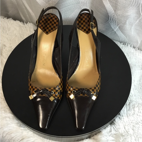 Louis Vuitton Black and Brown Checkered Heels - Picture 12 of 15